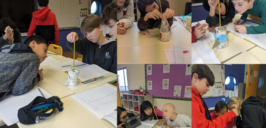 Collage of students measuring the temperature of water in insulated capsules