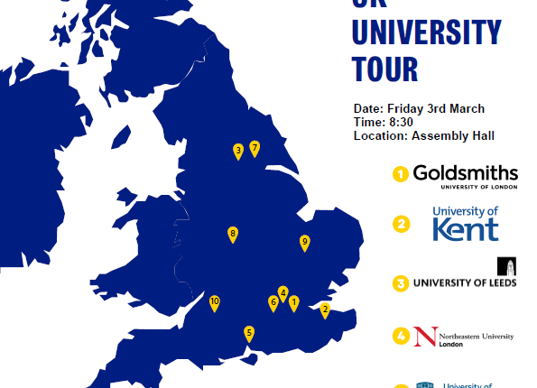 Map showing the locations of the universities represented at the fair