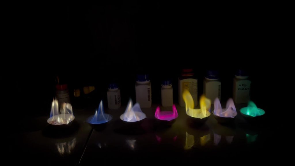 Metal samples glowing with different colours