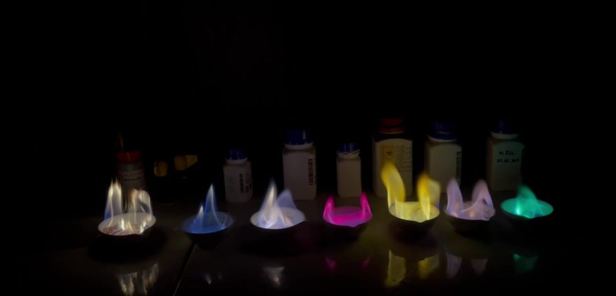 Metal samples glowing with different colours