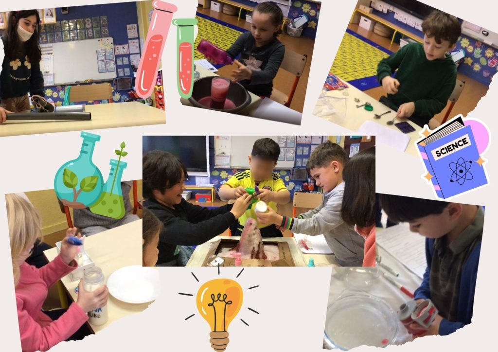 collage of photos of students doing science experiments