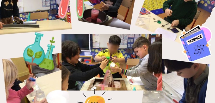 collage of photos of students doing science experiments